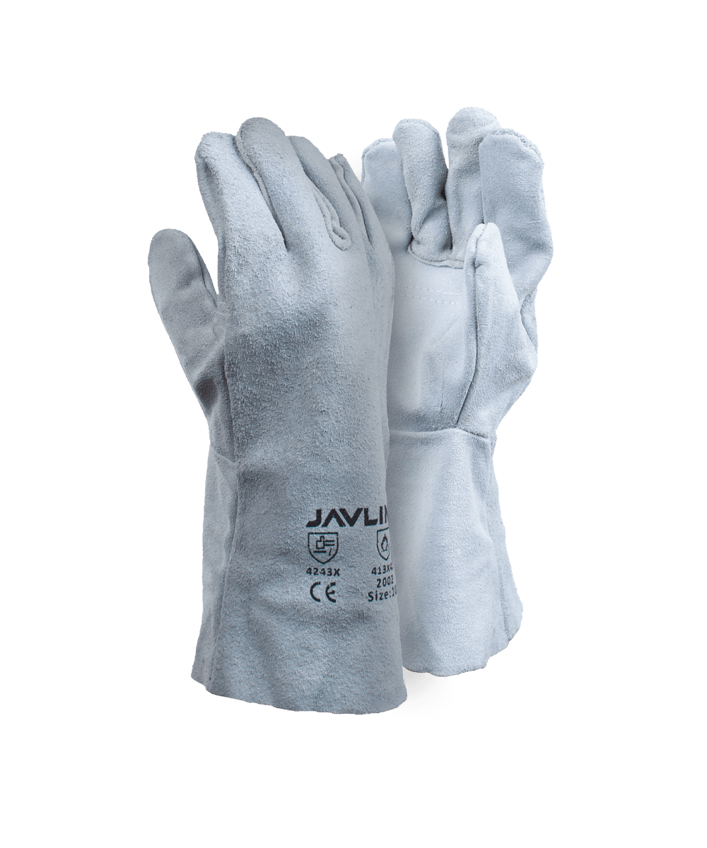 Chrome Leather Double Palm Gloves - 20cm Cuff - Chrome / As Supplied