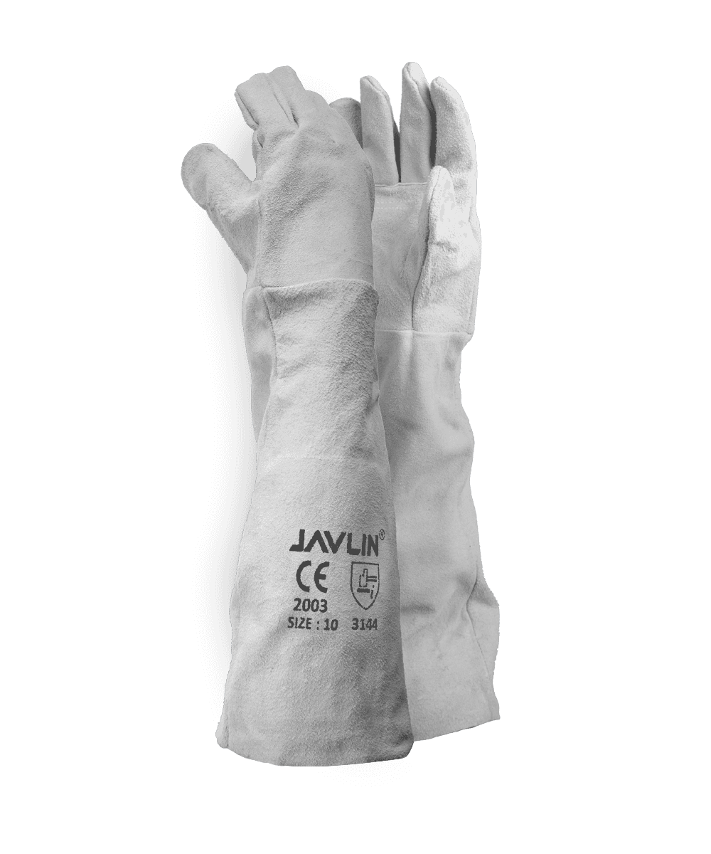 Chrome Leather Double Palm Gloves - 40cm Cuff - Chrome / As Supplied