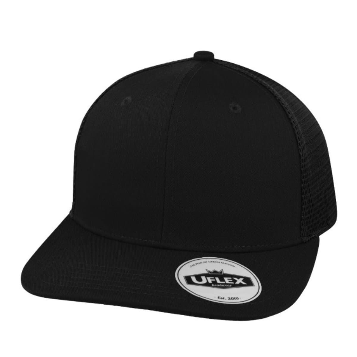 Polycotton 6 Panel Trucker - Black/Black 7