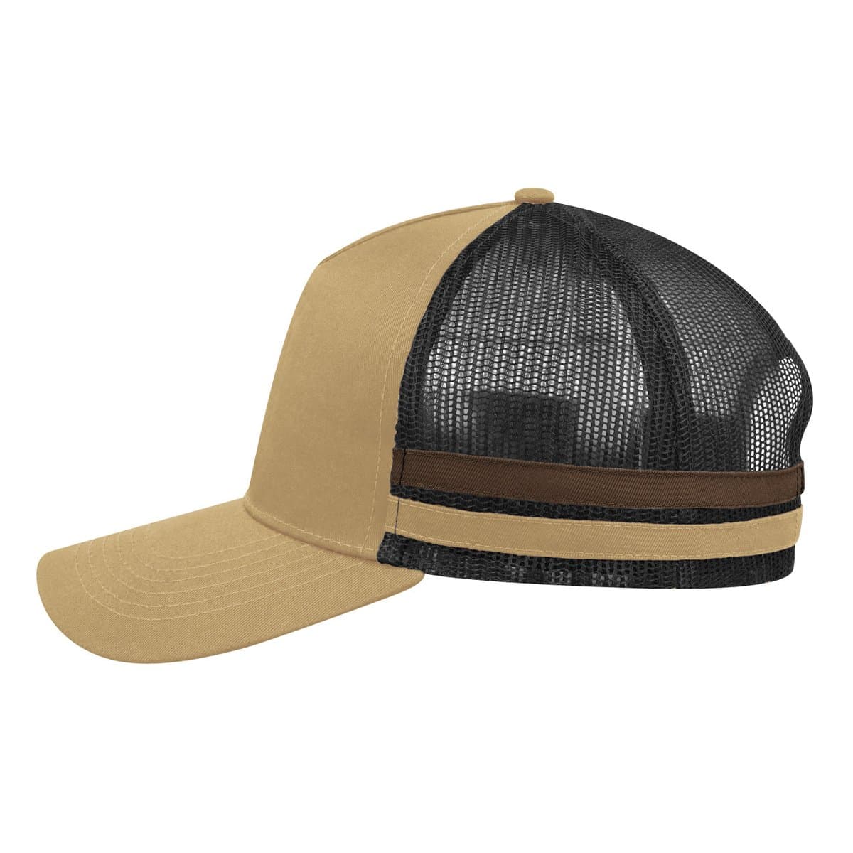 Striped Trucker Cap - Khaki Black Chocolate 35