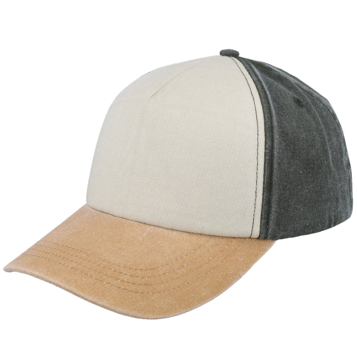 5 Panel Vintage Washed Cap - Black/Stone/Black 2