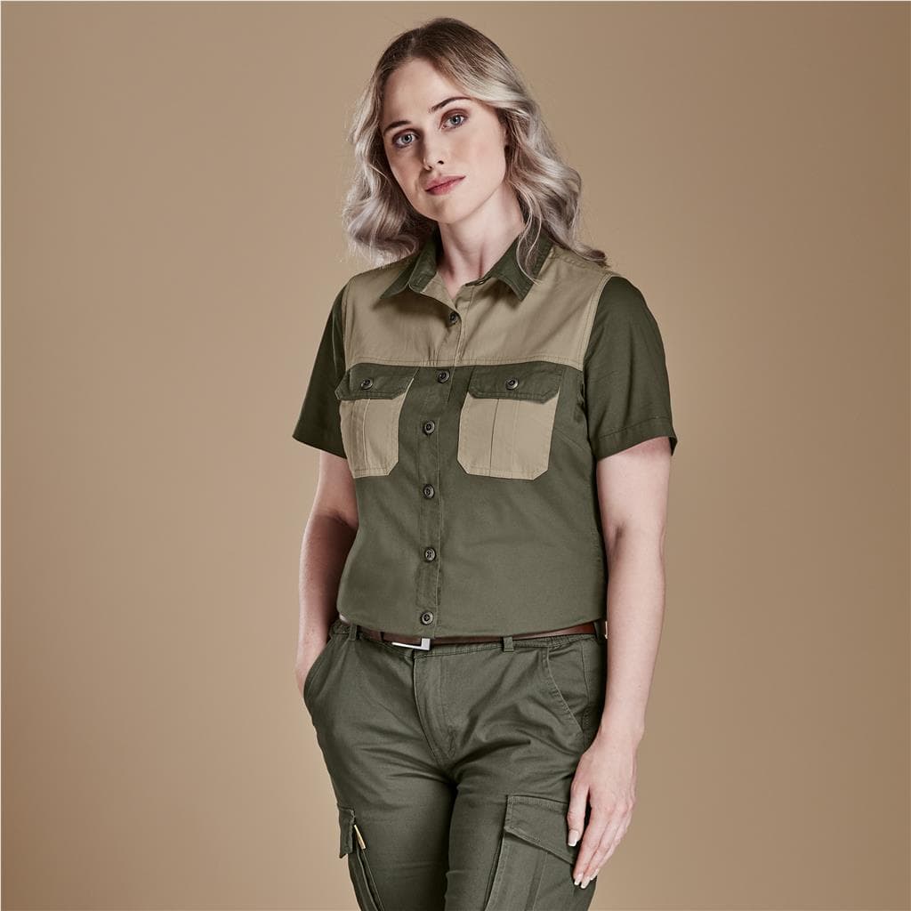 Ladies Short Sleeve Serengeti 2-Tone Bush Shirt 2