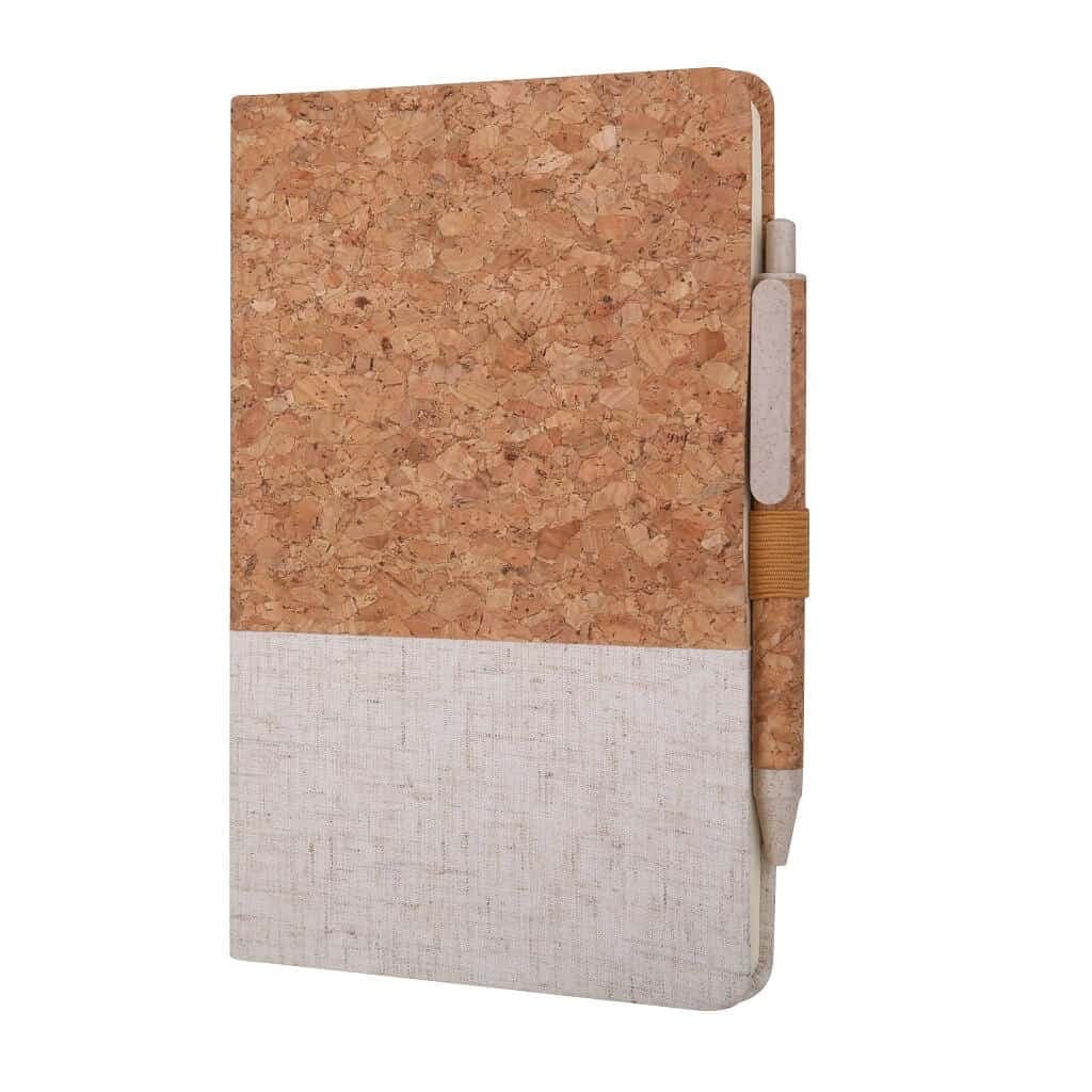 BORSA - eco-neutral Set of A5 Cork Fabric Hard Cover Notebook and Pen - White 1