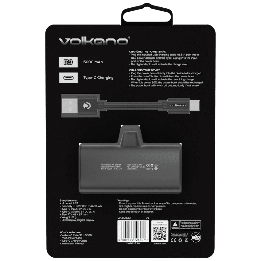 Volkano Relief Pro Power Bank - 5000mah Type-C Direct Plug-in 3