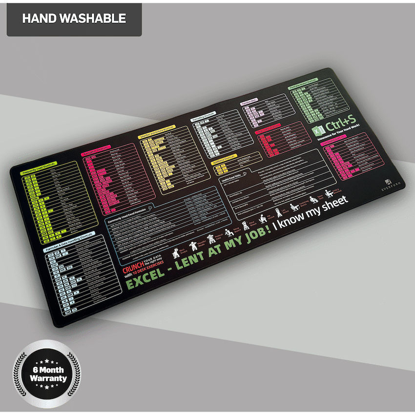 Everfurn Excel Hot Keys Large Desk Mat 2