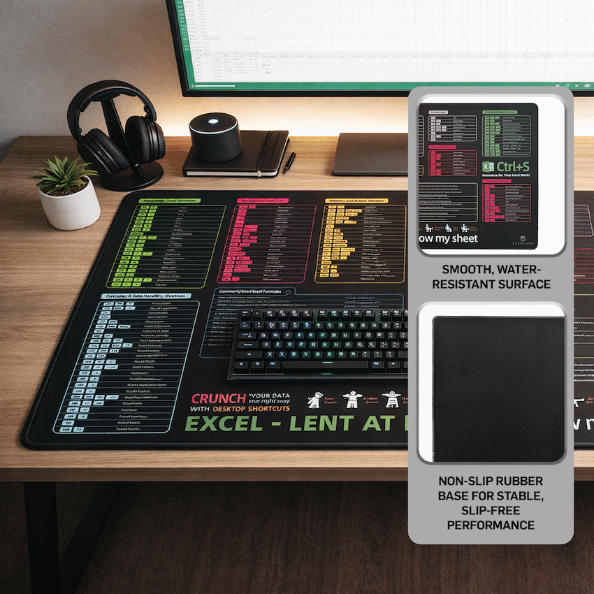 Everfurn Excel Hot Keys Large Desk Mat 3