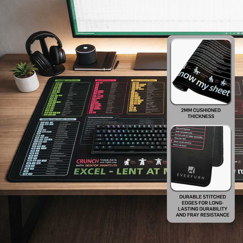 Everfurn Excel Hot Keys Large Desk Mat 4