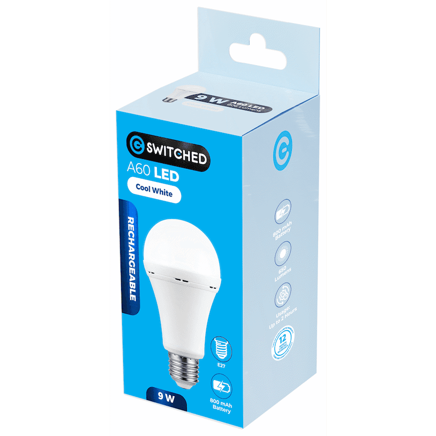 Switched 9w A60 Rechargeable LED Light Bulb E27 - Cool White 4