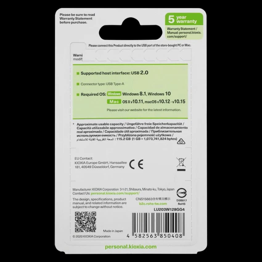 Kioxia U203W- 128GB USB 2.0 Yamabiko Slider Typ 7