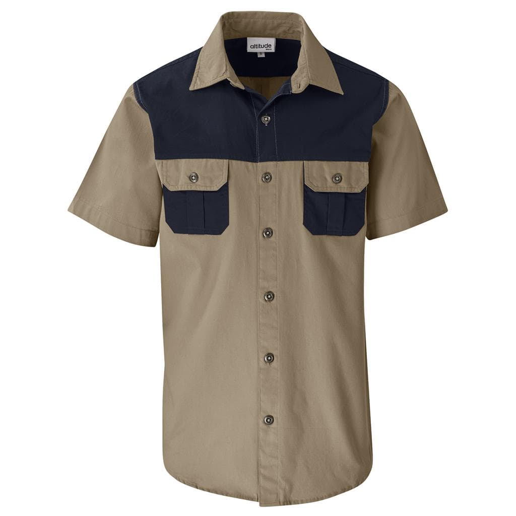 Mens Short Sleeve Serengeti 2-Tone Bush Shirt 2