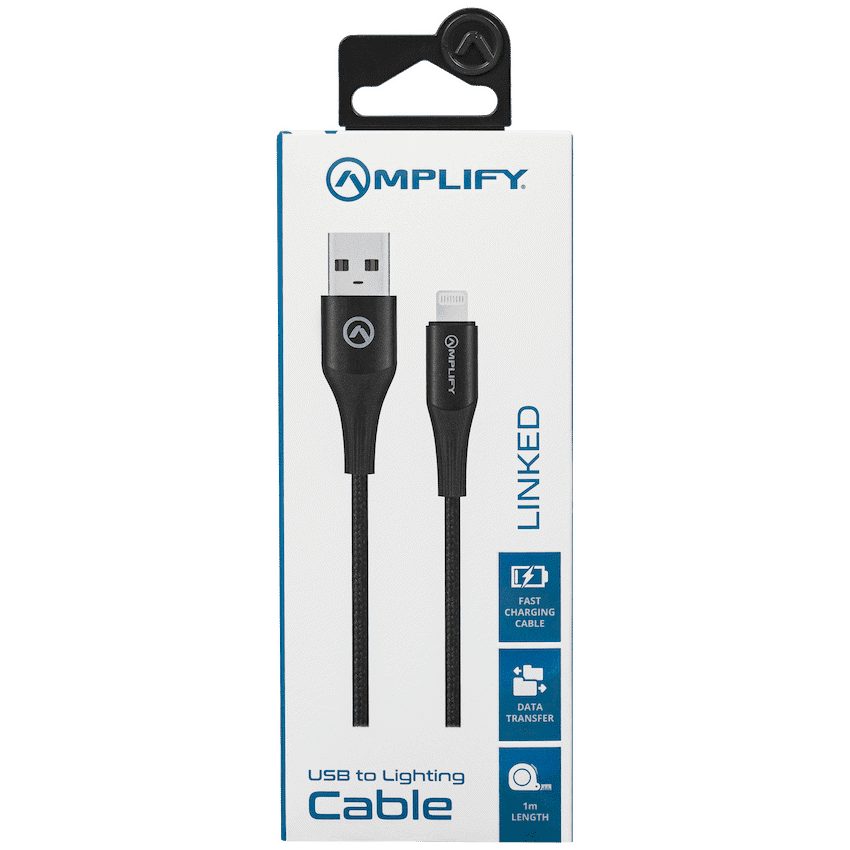 Amplify Linked Series USB to Lightning Braided Cable - Black 1m 4