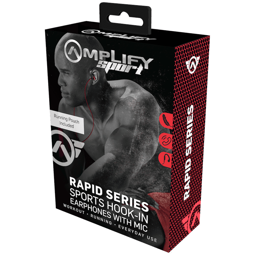 Amplify Sport Rapid Series Earbuds with Pouch - Black/Red 2