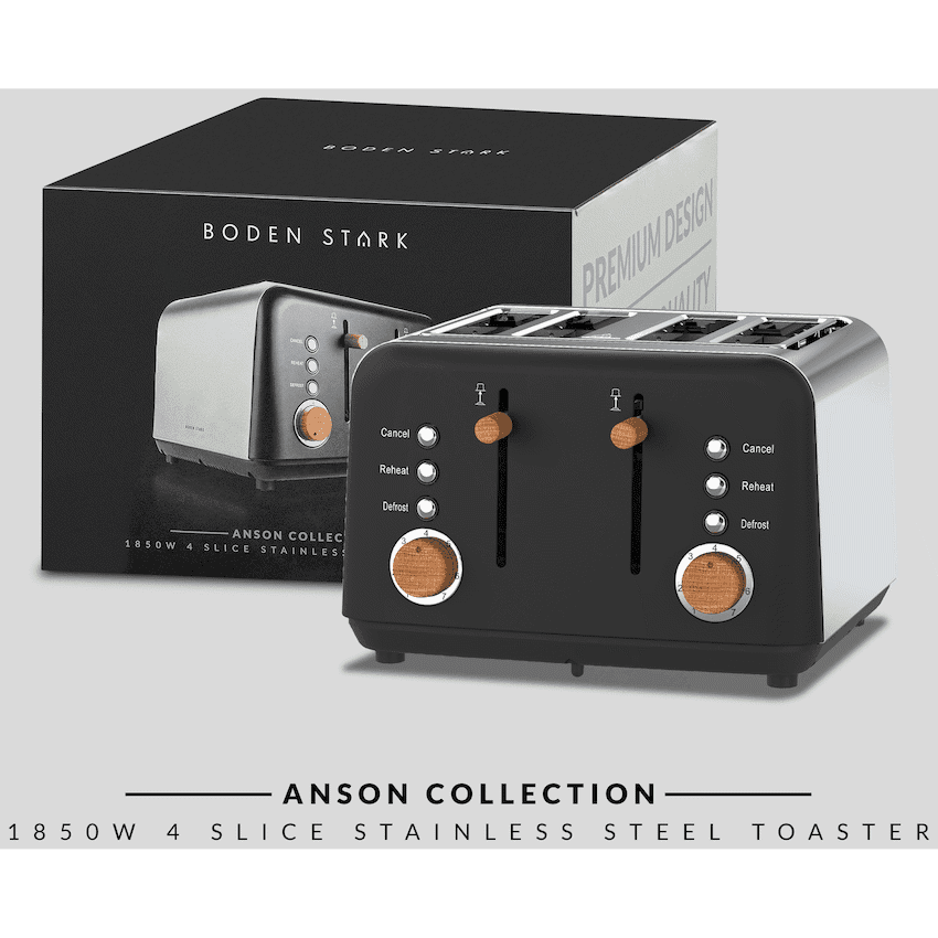 Boden Stark Anson Collection 4-Slice Stainless Steel Toaster - Black 2