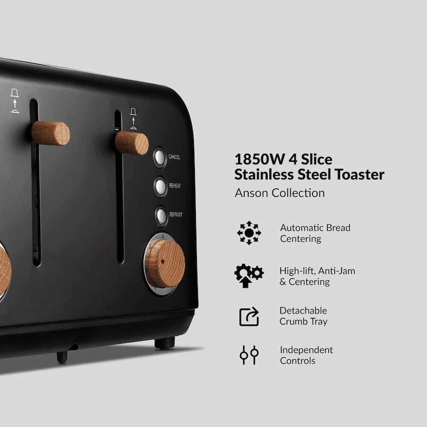 Boden Stark Anson Collection 4-Slice Stainless Steel Toaster - Black 3