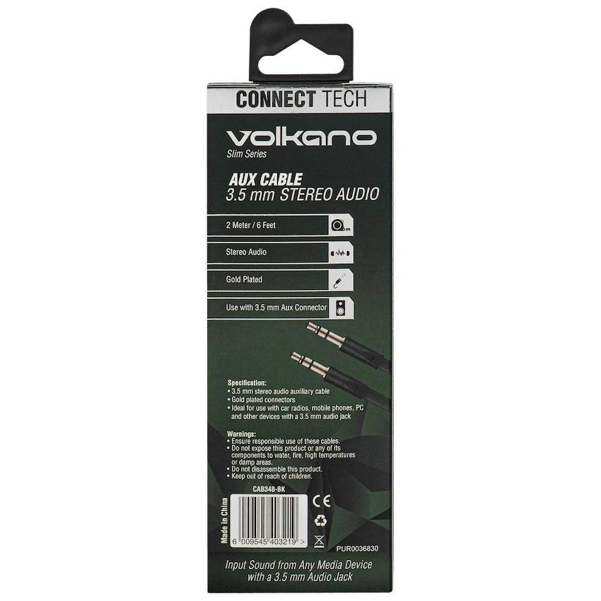 Volkano Slim Series Aux Cable 2m - Black 5