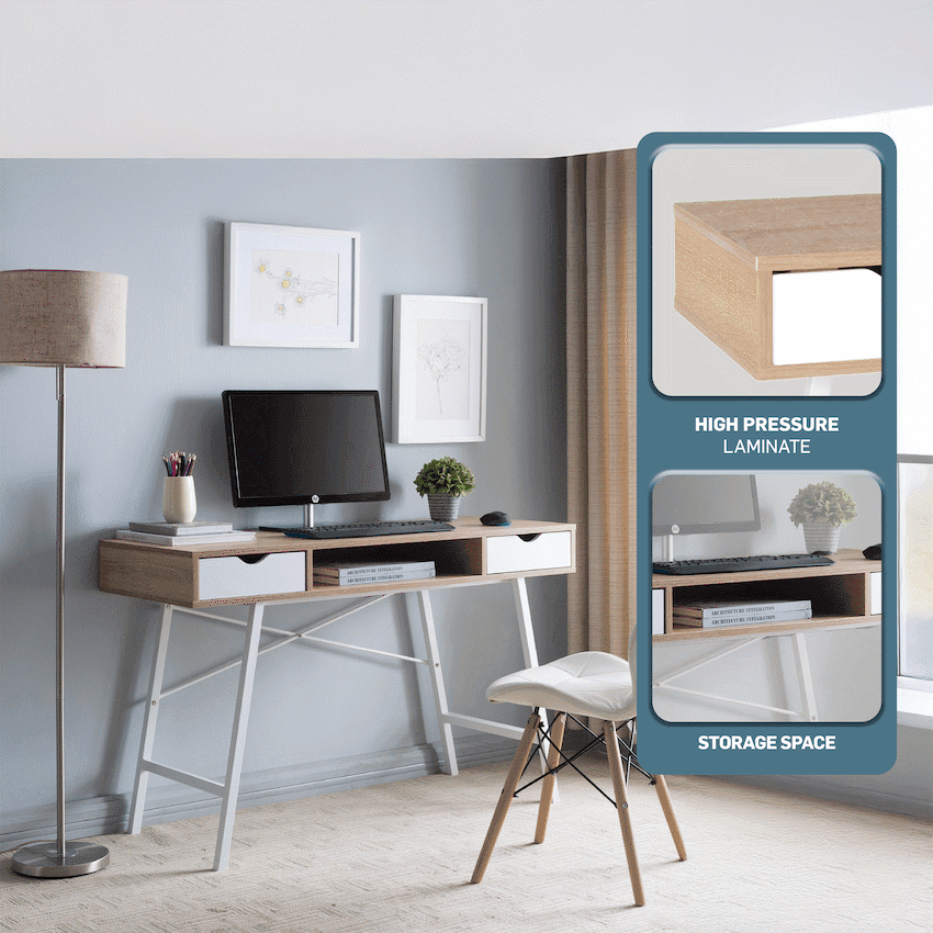 Everfurn Rain Work Desk - Study Desk with Two Drawers, Steel Frame, Adjustable Feet 5