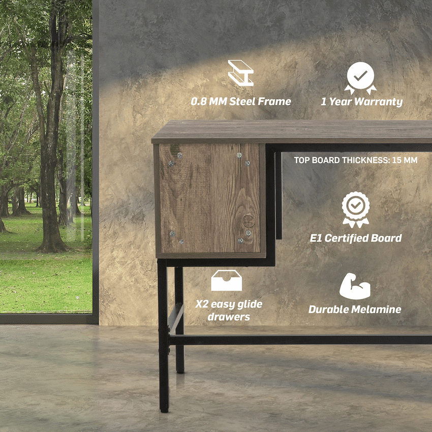 Everfurn Rampart Office Desk with Two Drawers, Powder-Coated Steel, Adjustable Feet 3