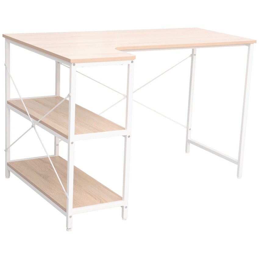 Everfurn Anthony Work Desk - Light Oak and White Frame