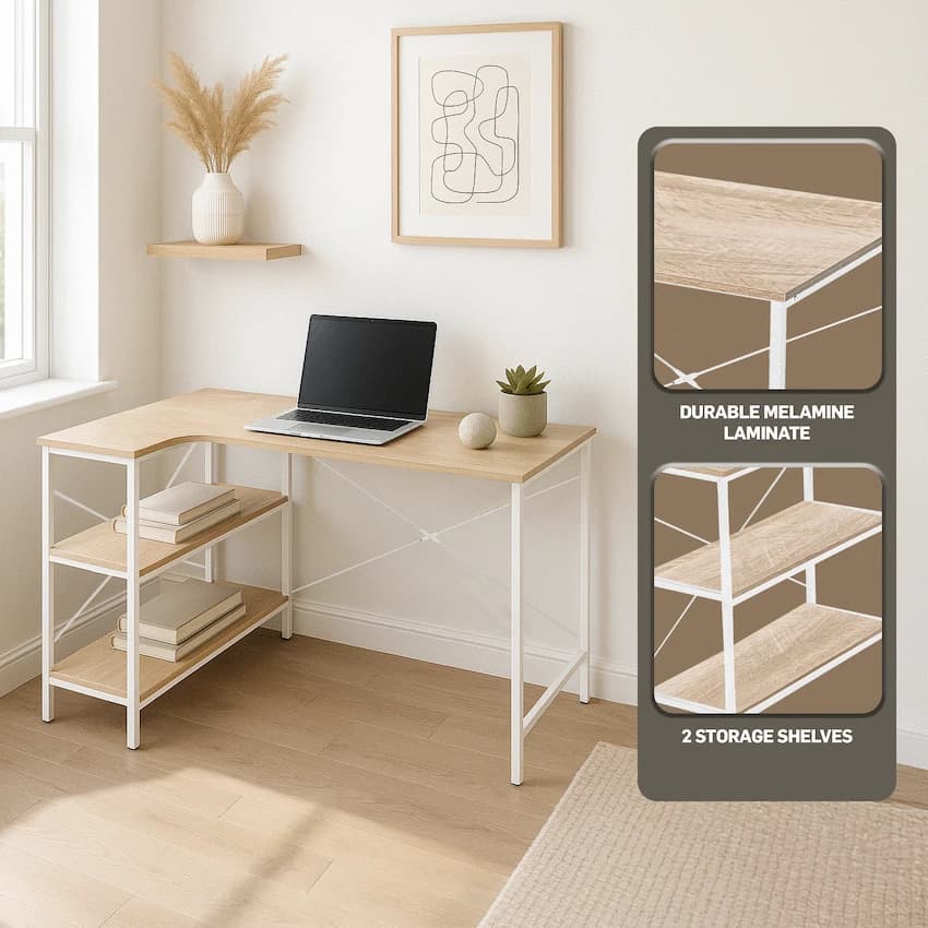 Everfurn Anthony Work Desk - Light Oak and White Frame 4