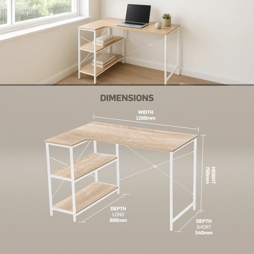 Everfurn Anthony Work Desk - Light Oak and White Frame 5