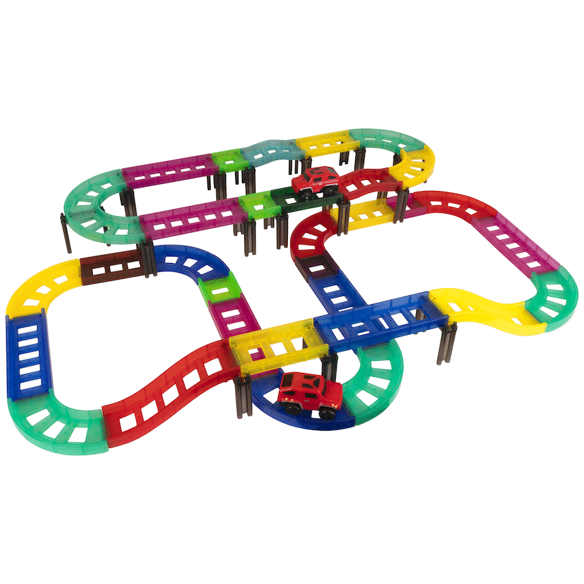 Edu-Matic Mini-Mag Magnetic Tile Tracks with 2 Cars and 93 Pieces 2