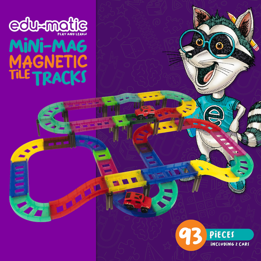 Edu-Matic Mini-Mag Magnetic Tile Tracks with 2 Cars and 93 Pieces 3
