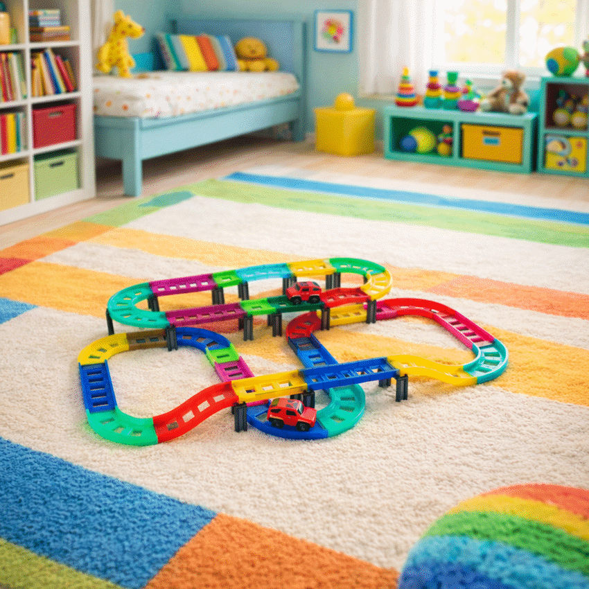 Edu-Matic Mini-Mag Magnetic Tile Tracks with 2 Cars and 93 Pieces 5