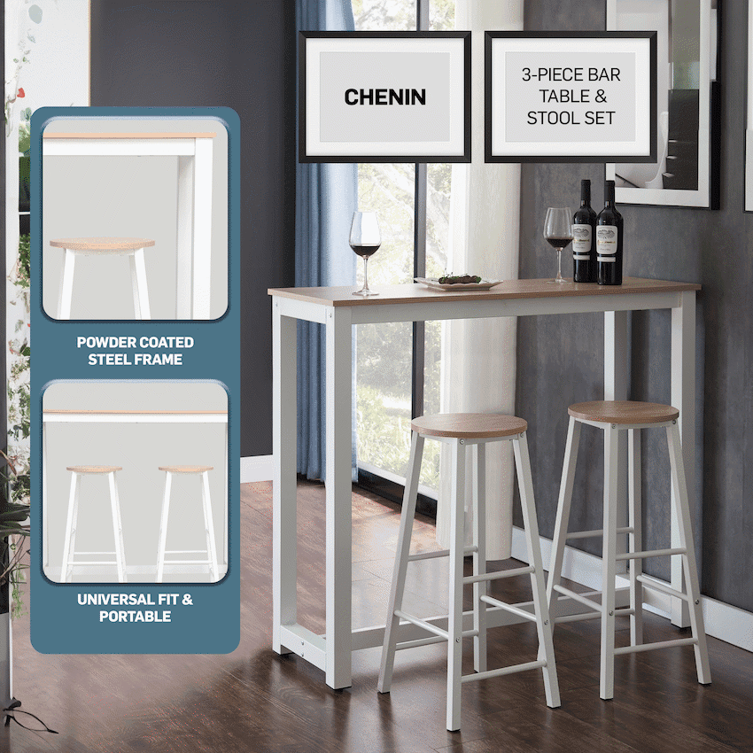 Everfurn Chenin 3-Piece Bar Table & Stool Set with Powder-Coated Frame 4