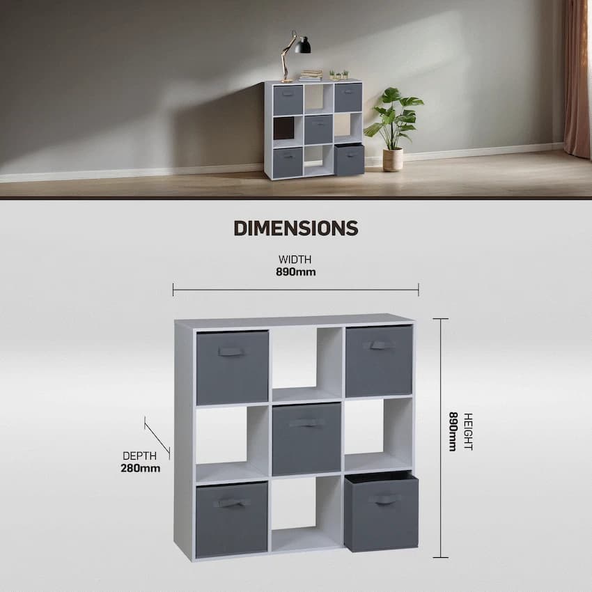 Everfurn Ninefold Bookshelf with 5 Storage Bins 4