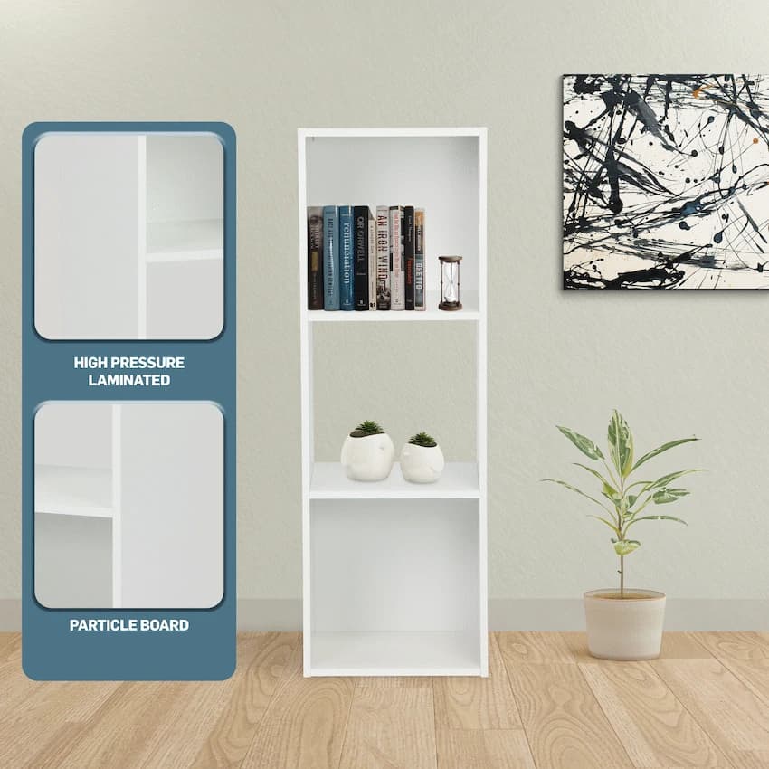 Everfurn Grayscale 3 Tier Bookshelf White, High Pressure Laminate 2