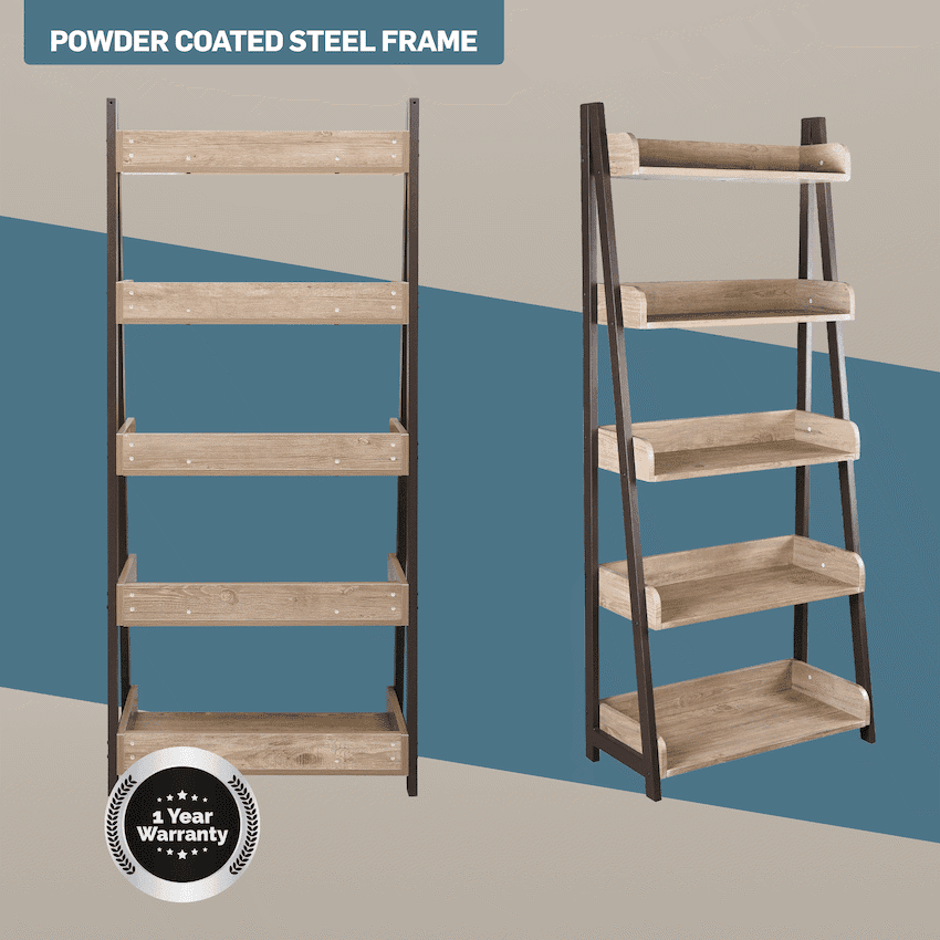 Everfurn Aegla 5-Tier Bookshelf - High Pressure Laminate with Powder-Coated Frame 4