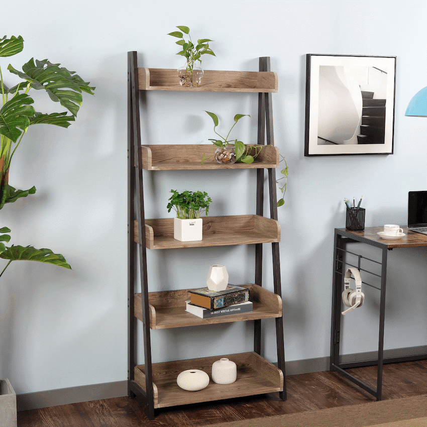Everfurn Aegla 5-Tier Bookshelf - High Pressure Laminate with Powder-Coated Frame 5