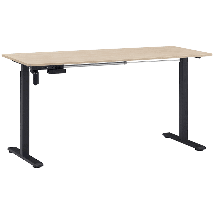 Berlin Height Adjustable Desk - Black Frame - Light Oak Desktop 2