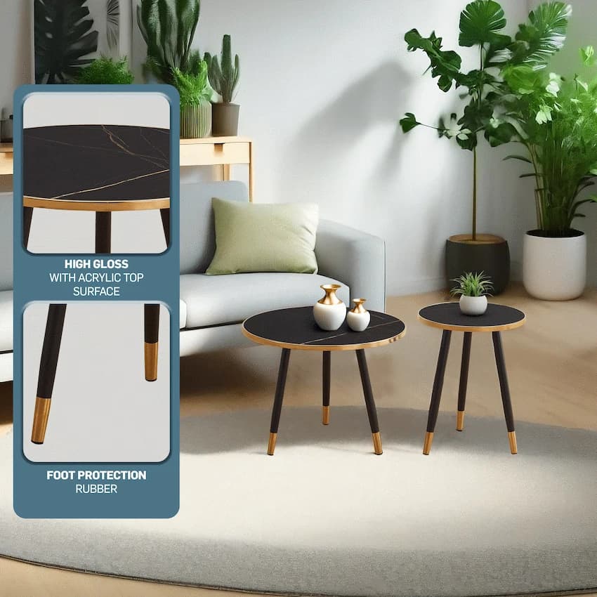 Everfurn Diana Coffee Table Black Marble with Black Legs 2