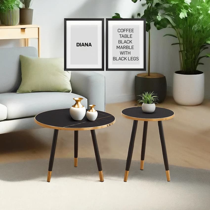 Everfurn Diana Coffee Table Black Marble with Black Legs 5