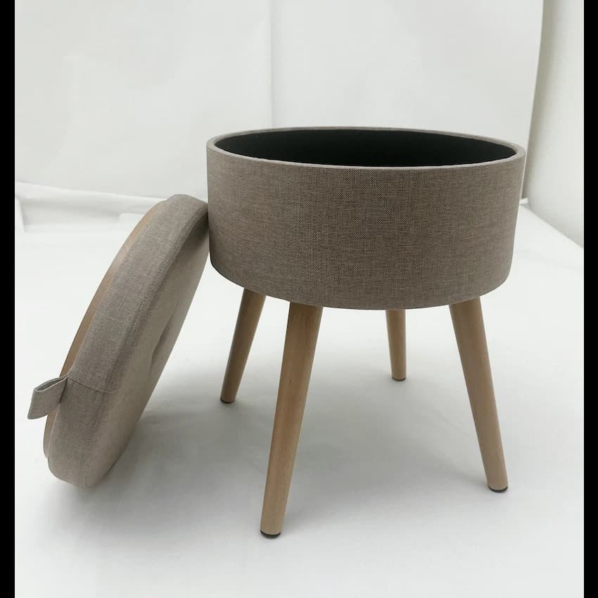 Sophie Round Storage Stool with Wooden Legs 7
