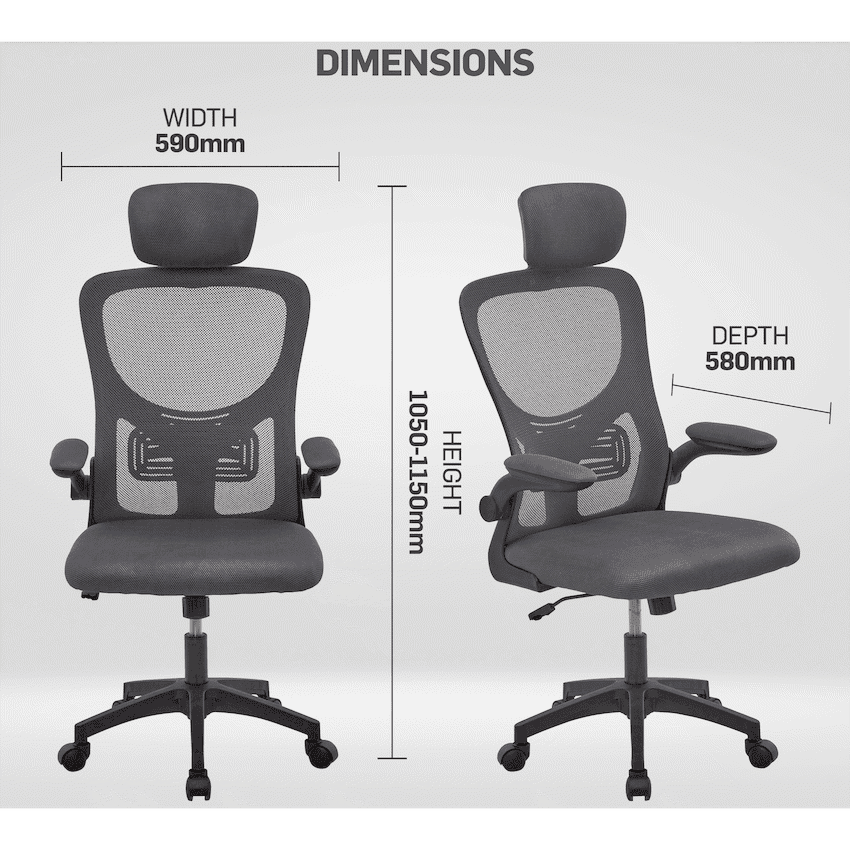 Everfurn Kira High Back Office Chair with Headrest - Grey with Black Frame 5