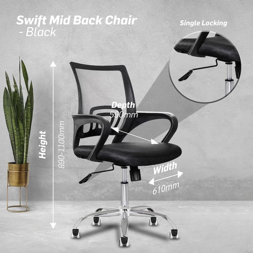 Everfurn Swift Mid Back Chair - Black 3
