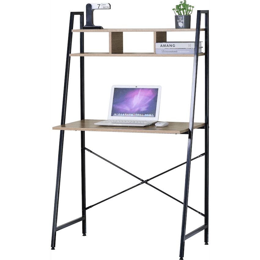 Everfurn Vesa Office Desk - Oak & Black