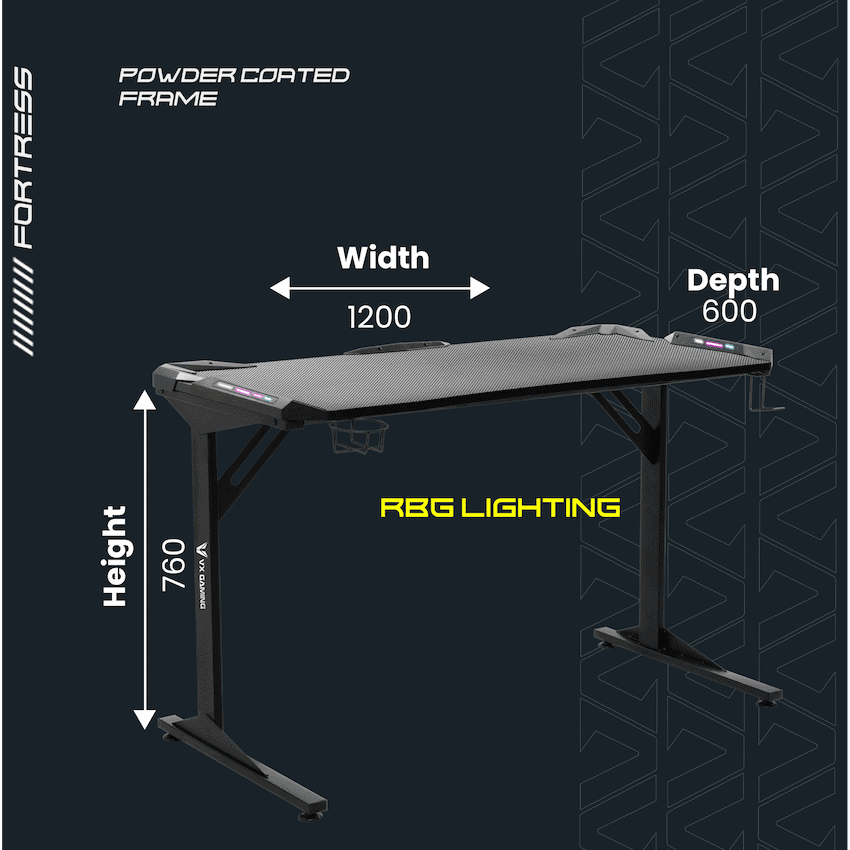 Fortress Gaming Desk with RGB Lights, Cup Holder 2