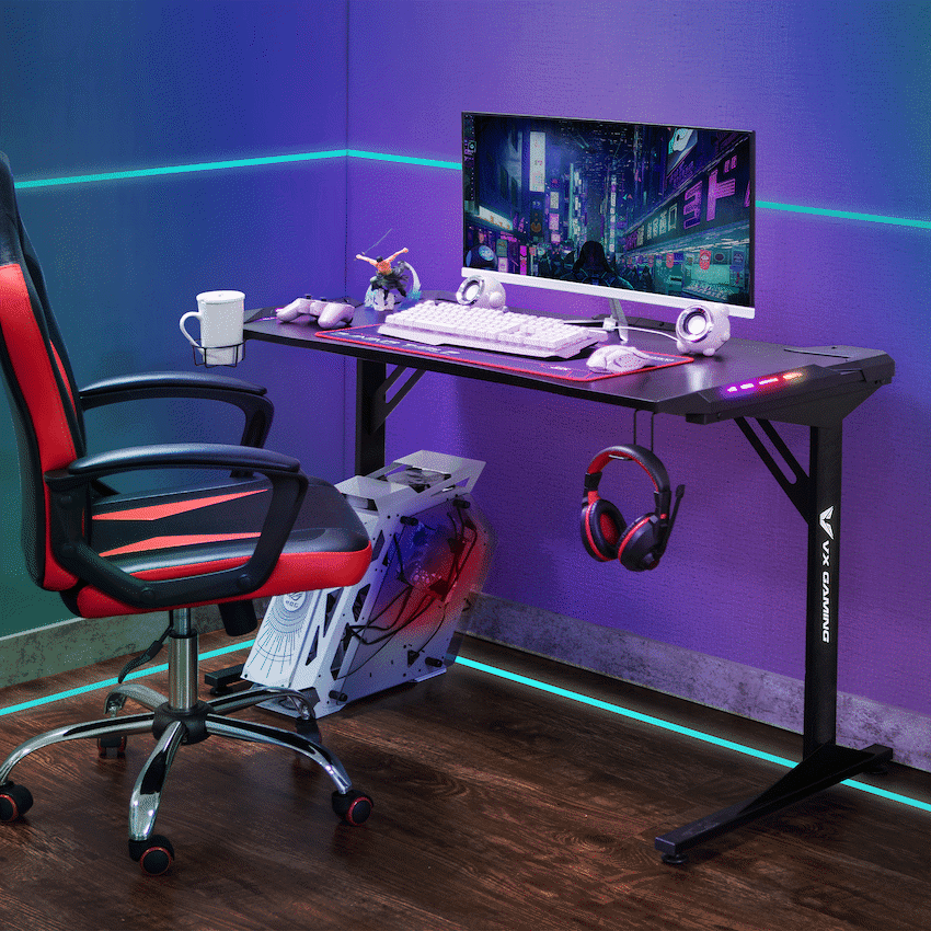 Fortress Gaming Desk with RGB Lights, Cup Holder 4