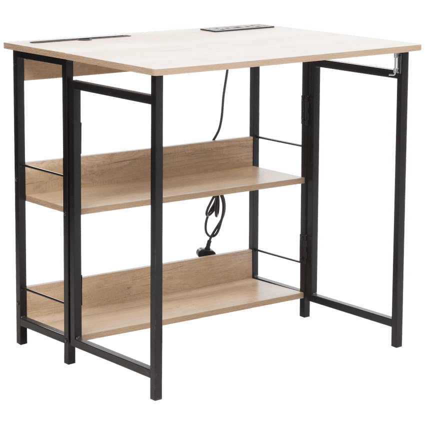 Everfurn Viron Folding Desk with 2-Prong Plugs and USB
