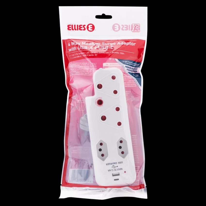 Ellies  4 Way Medium Surge adaptor with type C + USB 5