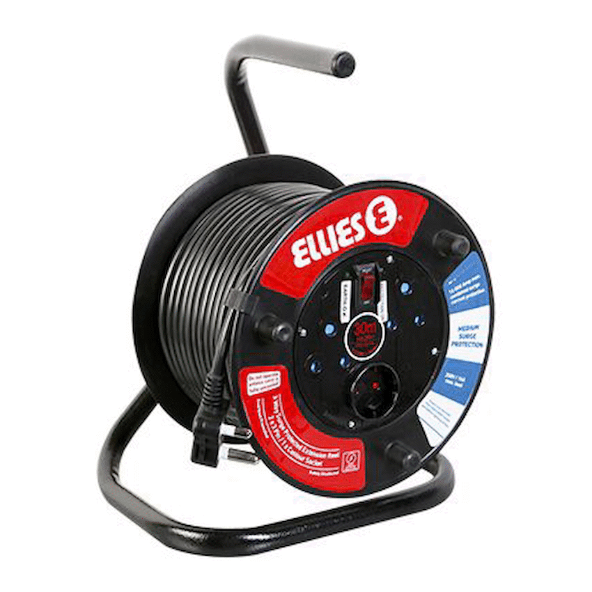 Ellies Heavy Duty Medium Surge Protected Extension Reel 10m - Black 1