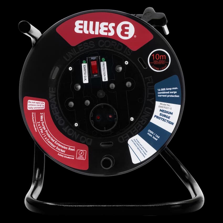 Ellies Heavy Duty Medium Surge Protected Extension Reel 10m - Black 3