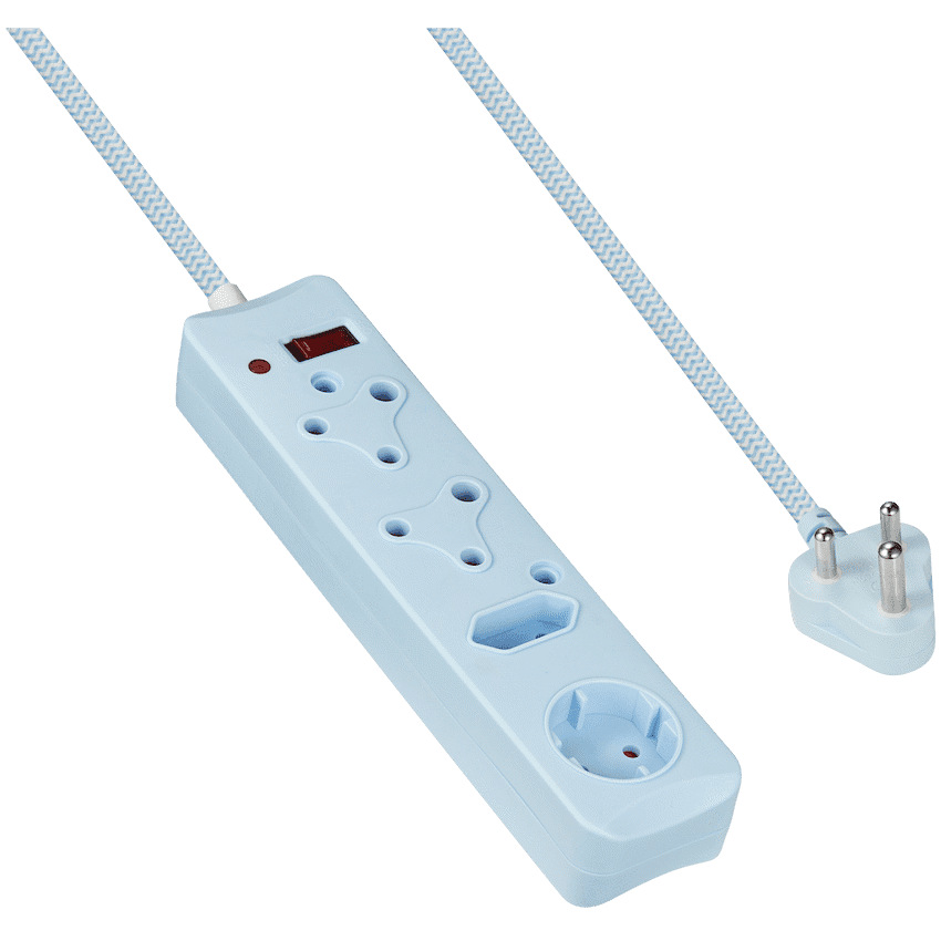 SWITCHED 4 Way Medium Surge Protected Multiplug 0.5M Braided Cord Blue 1