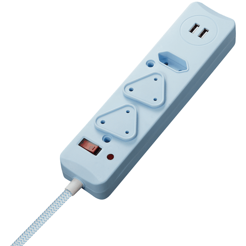 SWITCHED 3 Way Medium Surge Protected Multiplug with Dual 2.4A USB Ports 0.5M Braided Cord 3