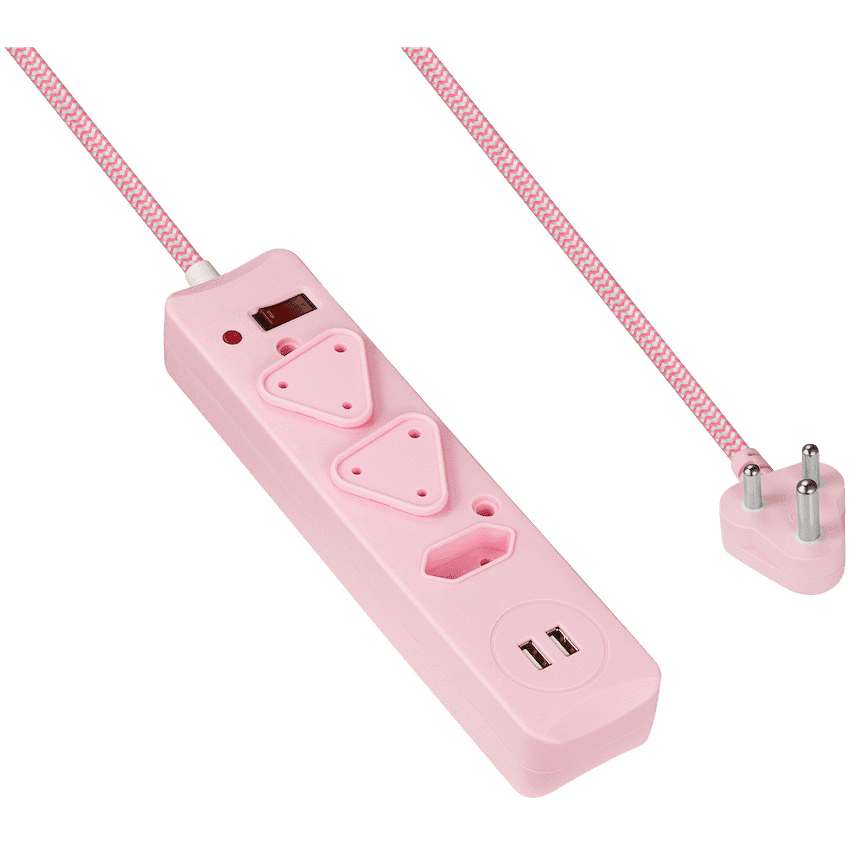 SWITCHED 3 Way Medium Surge Protected Multiplug with Dual 2.4A USB Ports 0.5M Braided Cord 5