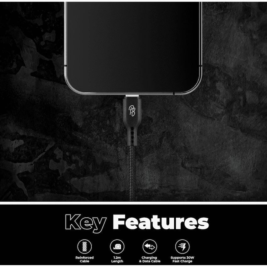 Pro Bass Chord Series 1.2m 30w Type-C to Type-C Braided - Black 4