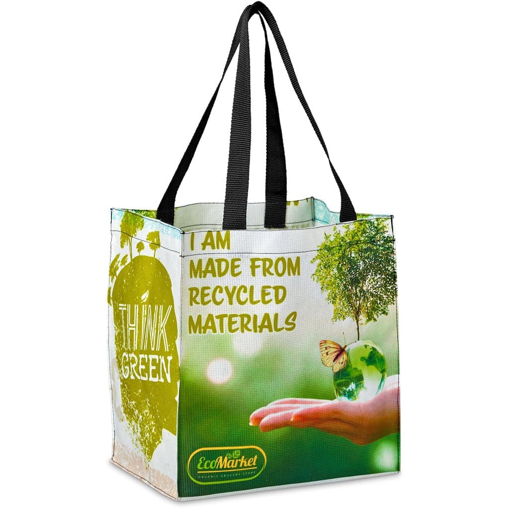 Pre-Printed Sample Hoppla Gateway Recycled PET Stitch-Bond Shopper 5